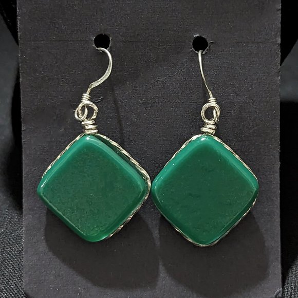 Wow Green & Peach Dichroic STARFISH Sterling Silver Wire-Wrapped Glass Earrings - Picture 3 of 3